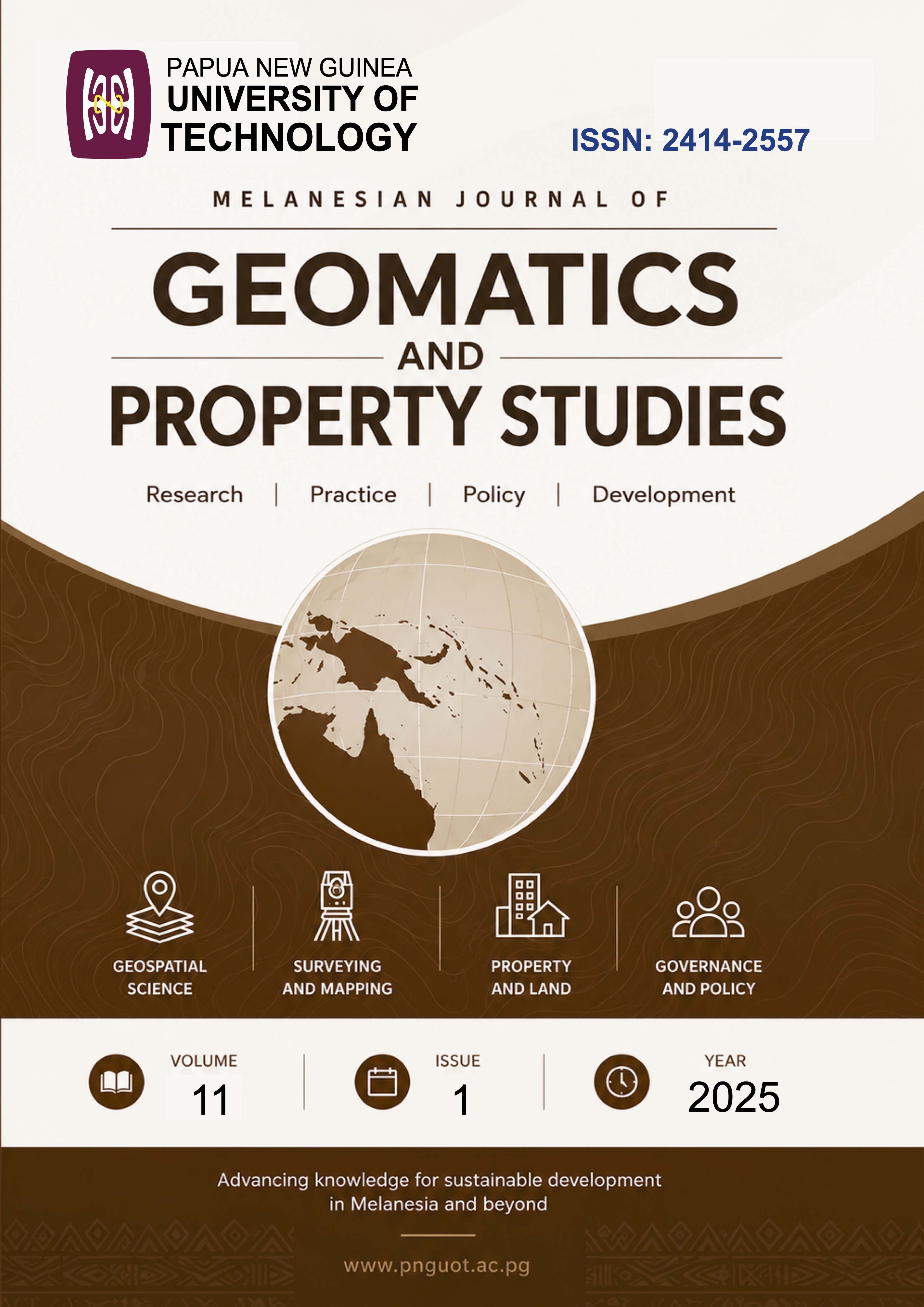 					View Vol. 11 No. 1 (2025):  Melanesian Journal of Geomatics and Property Studies (MJGPS) Volume 11 - 2025
				